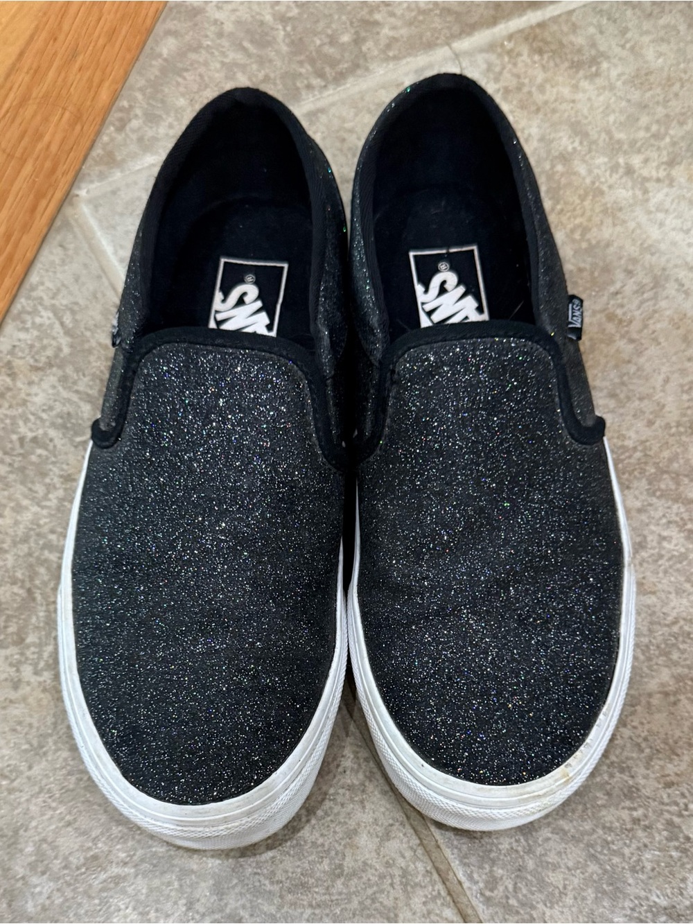 Vans black glitter classic slip on sneakers size 7